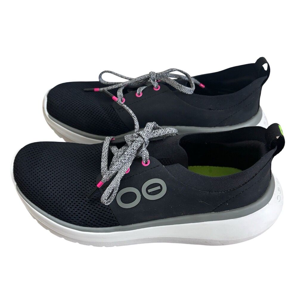 OOFOS OOmg Fiber Low Women's Recovery Shoe Black Gray Size 7 Active Sneaker